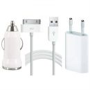 iPhone USB Netz-Stecker+Auto-Adapter+USB-Kabel Weiß